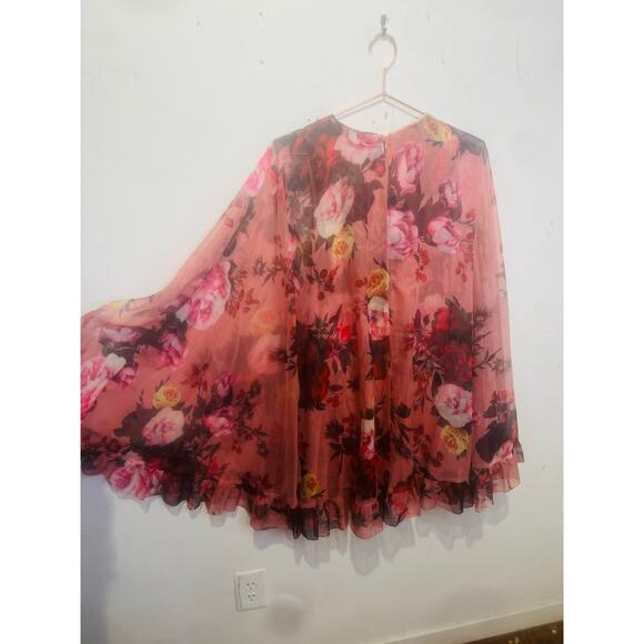 NWT MAC DUGGAL 55404 Floral Print High Neck Ruffle Cape Mini Dress Size 2 - Picture 4 of 7